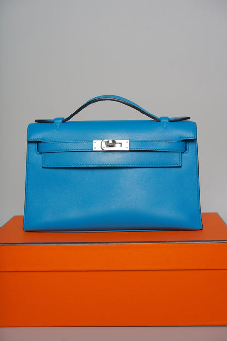 Hermes Kelly Pochette in Blue Frida Phw