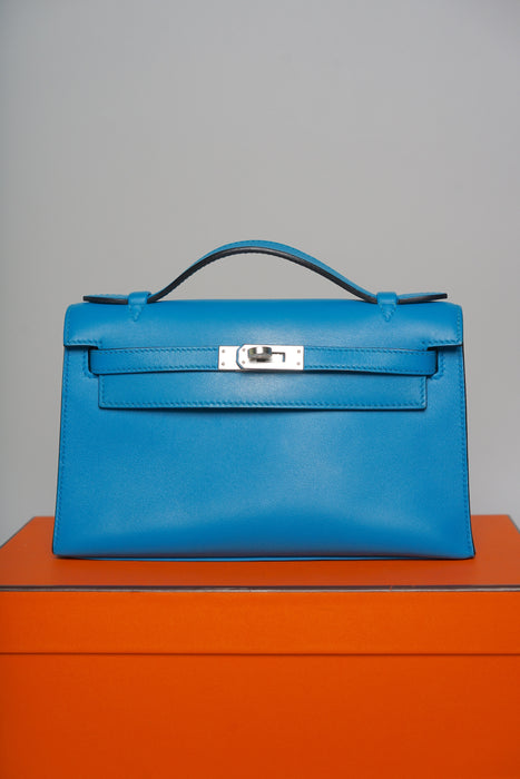 Hermes Kelly Pochette in Blue Frida Phw