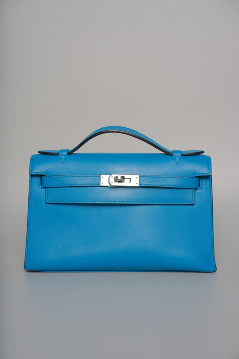 Hermes Kelly Pochette in Blue Frida Phw