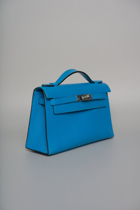 Hermes Kelly Pochette in Blue Frida Phw
