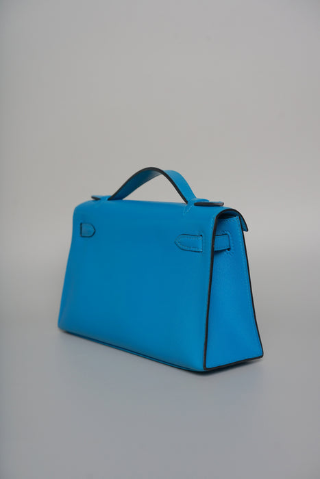 Hermes Kelly Pochette in Blue Frida Phw