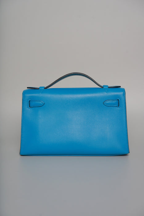 Hermes Kelly Pochette in Blue Frida Phw