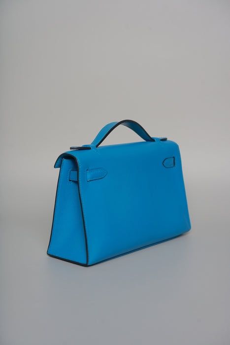 Hermes Kelly Pochette in Blue Frida Phw