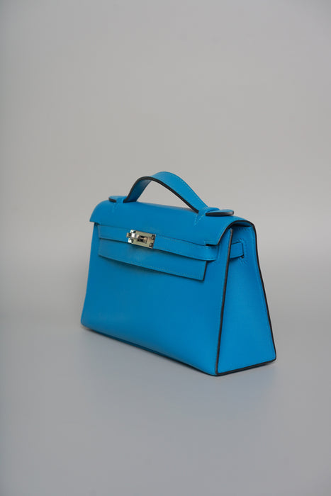 Hermes Kelly Pochette in Blue Frida Phw