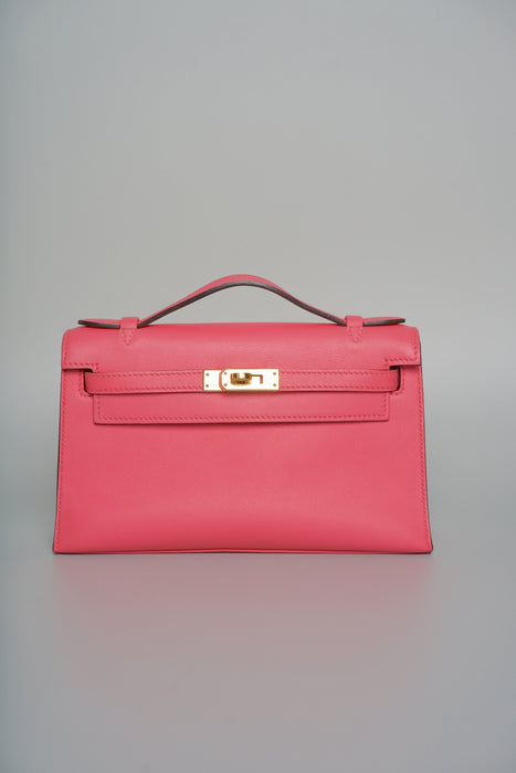 Hermes Kelly Pochette in Rose Lipstick Swift Ghw