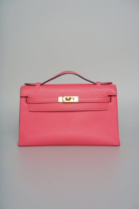 Hermes Kelly Pochette in Rose Lipstick Swift Ghw
