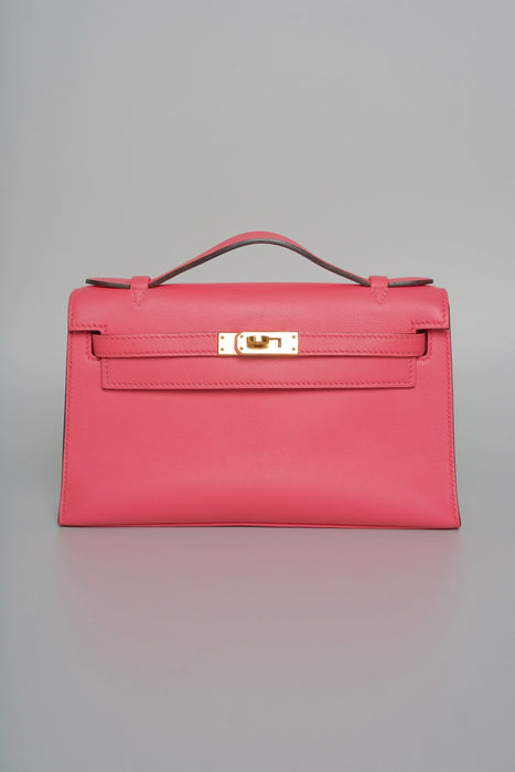 Hermes Kelly Pochette in Rose Azalea Swift Ghw