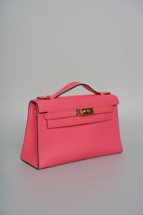 Hermes Kelly Pochette in Rose Lipstick Swift Ghw