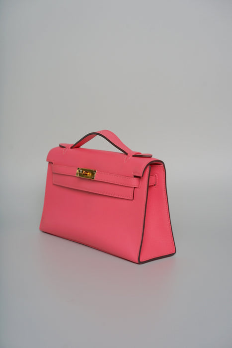 Hermes Kelly Pochette in Rose Lipstick Swift Ghw