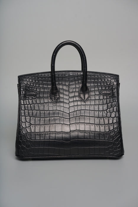 Hermes Birkin 25 in Black matte niloticus Phw (Brand New)