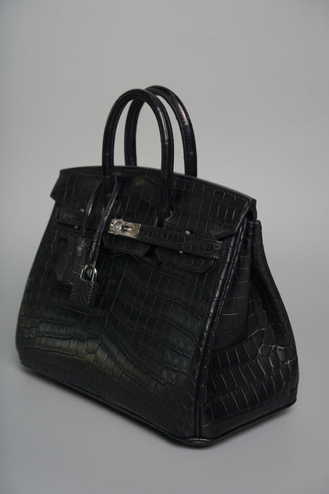 Hermes Birkin 25 in Black matte niloticus Phw (Brand New)