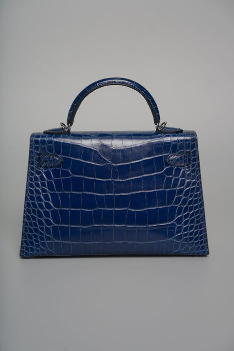 Hermes Kelly 20 in Blue sapphir shiny alligator Phw