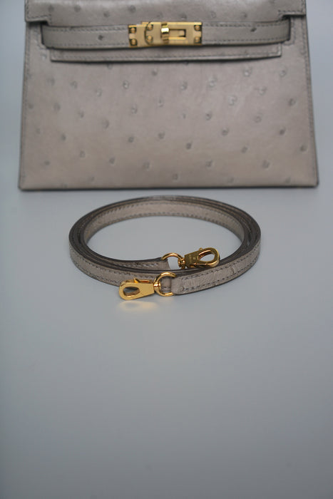 Hermes Kelly 20 in Gris T Ostrich Ghw