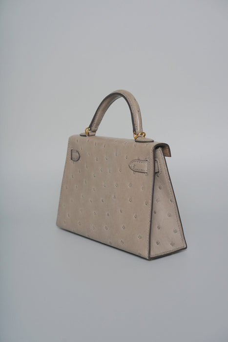 Hermes Kelly 20 in Gris T Ostrich Ghw
