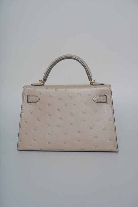 Hermes Kelly 20 in Gris T Ostrich Ghw