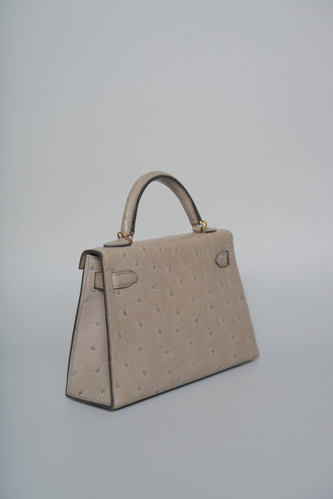 Hermes Kelly 20 in Gris T Ostrich Ghw