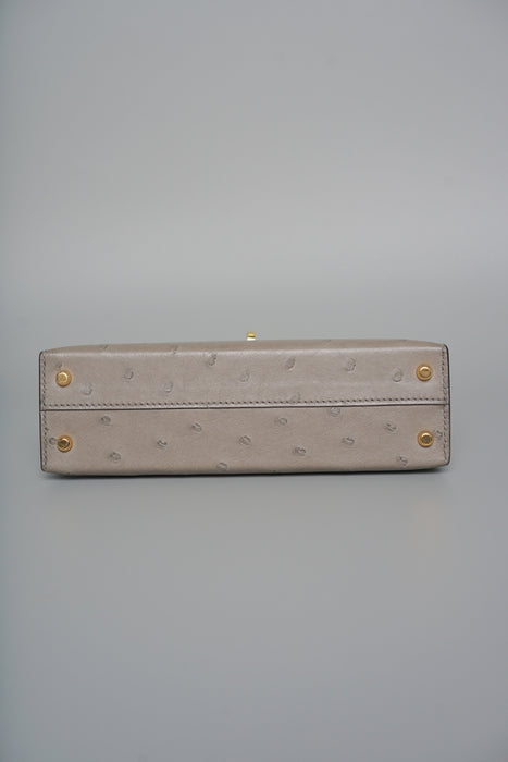 Hermes Kelly 20 in Gris T Ostrich Ghw