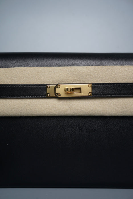 Hermes Kelly Depeches in Black Ghw (Brand New)