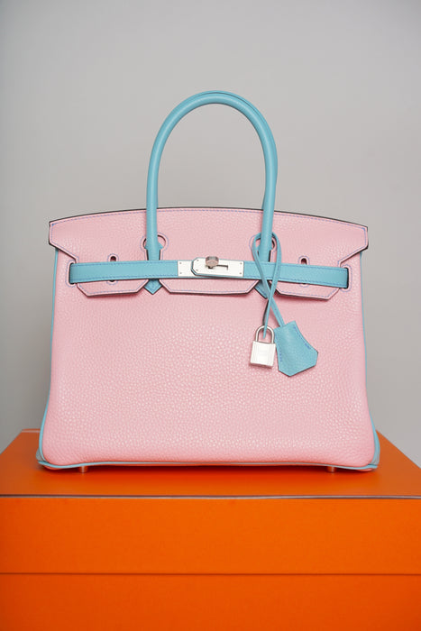 Hermes Birkin 30 HSS in Rose Sakura x Blue Atoll Clemence Brushed Phw (Brand new)