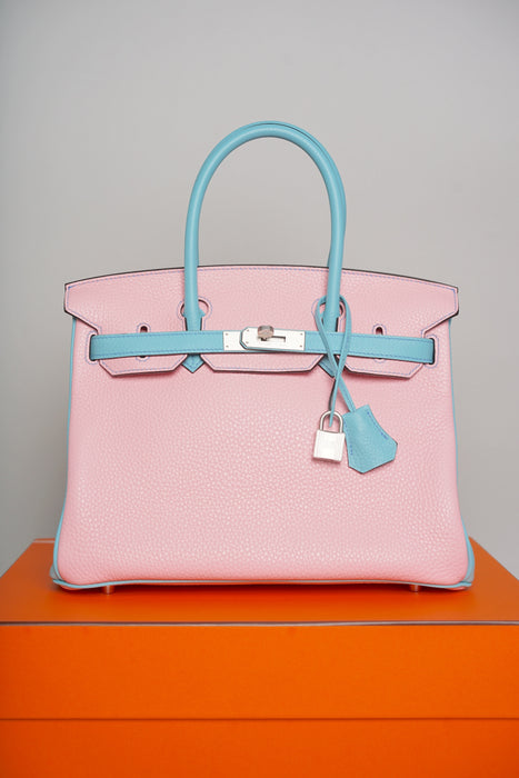 Hermes Birkin 30 HSS in Rose Sakura x Blue Atoll Clemence Brushed Phw (Brand new)