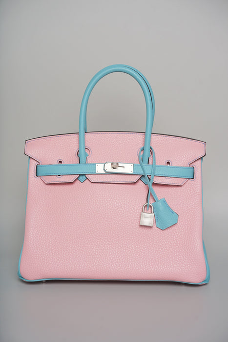 Hermes Birkin 30 HSS in Rose Sakura x Blue Atoll Clemence Brushed Phw (Brand new)