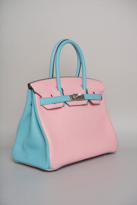 Hermes Birkin 30 HSS in Rose Sakura x Blue Atoll Clemence Brushed Phw (Brand new)