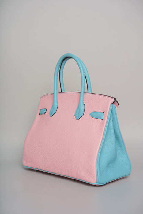 Hermes Birkin 30 HSS in Rose Sakura x Blue Atoll Clemence Brushed Phw (Brand new)