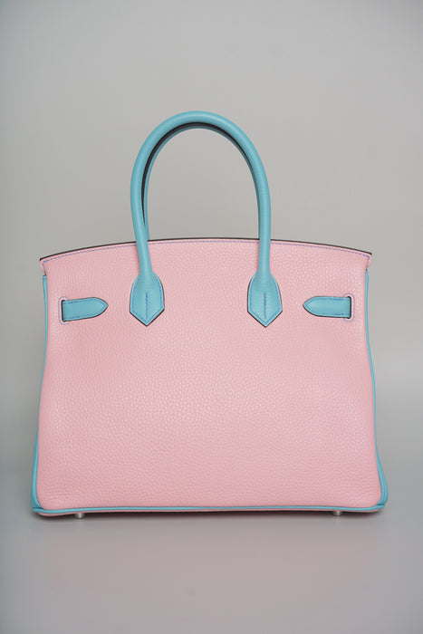 Hermes Birkin 30 HSS in Rose Sakura x Blue Atoll Clemence Brushed Phw (Brand new)
