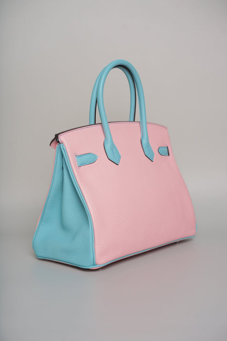 Hermes Birkin 30 HSS in Rose Sakura x Blue Atoll Clemence Brushed Phw (Brand new)