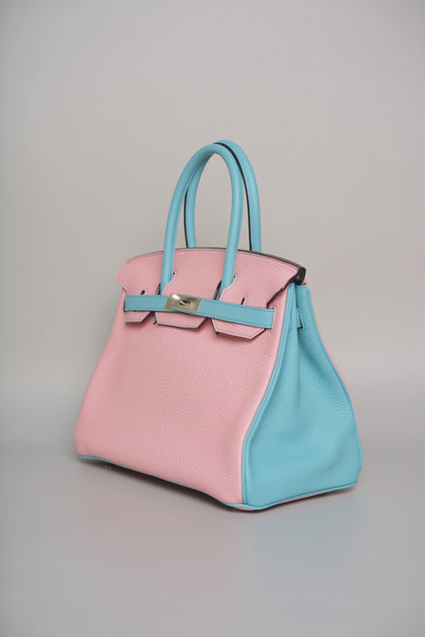 Hermes Birkin 30 HSS in Rose Sakura x Blue Atoll Clemence Brushed Phw (Brand new)