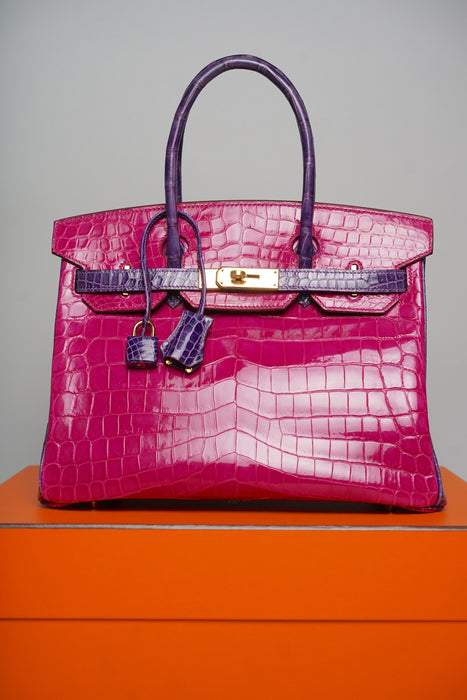 Hermes Birkin 30 HSS in Rose Scheherazade x amethyst shiny niloticus Ghw