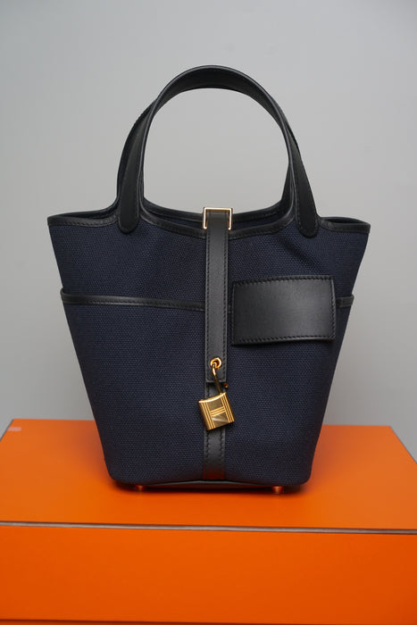 Hermes Cargo Picotin in Bleu Marine/ Black Toilet Ghw (Brand New)