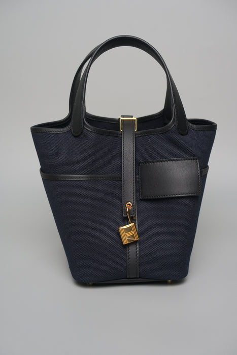 Hermes Cargo Picotin in Bleu Marine/ Black Toilet Ghw (Brand New)