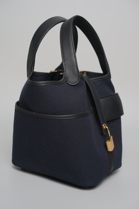 Hermes Cargo Picotin in Bleu Marine/ Black Toilet Ghw (Brand New)