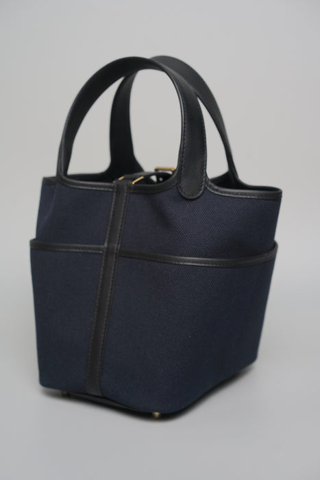 Hermes Cargo Picotin in Bleu Marine/ Black Toilet Ghw (Brand New)