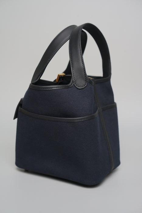 Hermes Cargo Picotin in Bleu Marine/ Black Toilet Ghw (Brand New)