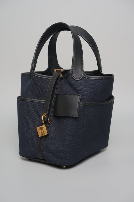 Hermes Cargo Picotin in Bleu Marine/ Black Toilet Ghw (Brand New)