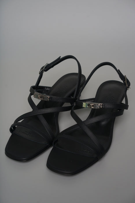 Hermes Muse 40 Sandals in Noir Phw, Size 37.5 (Brand New)