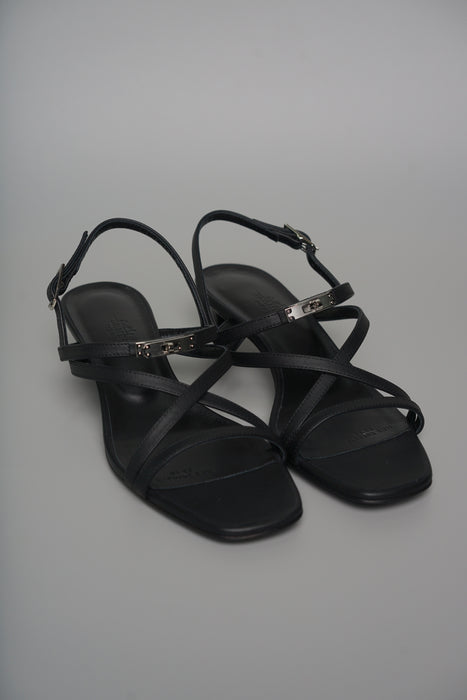 Hermes Muse 40 Sandals in Noir Phw, Size 37.5 (Brand New)