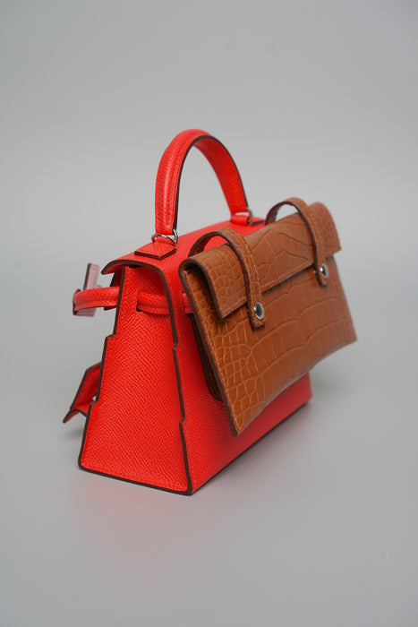 Hermes Kelly Dole Picto Touch Matte Alligator in Rose Texas/Mauve Pale/Vert Fizz/Gold Permabrass (Brand New)