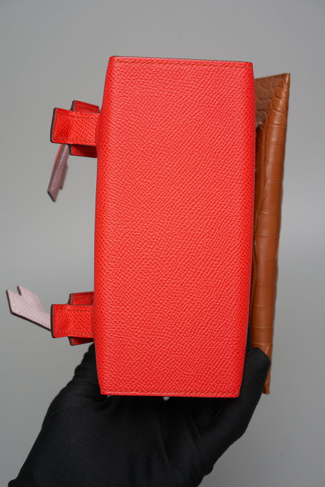 Hermes Kelly Dole Picto Touch Matte Alligator in Rose Texas/Mauve Pale/Vert Fizz/Gold Permabrass (Brand New)