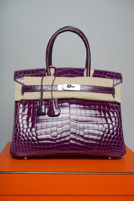 Hermes Birkin 30 in Amethyst Shiny Niloticus Phw