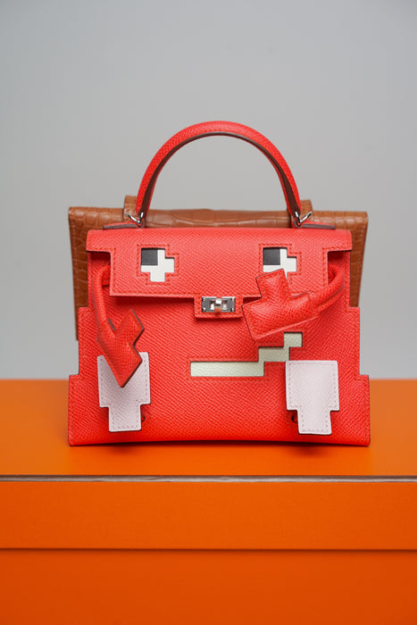 Hermes Kelly Dole Picto Touch Matte Alligator in Rose Texas/Mauve Pale/Vert Fizz/Gold Permabrass (Brand New)