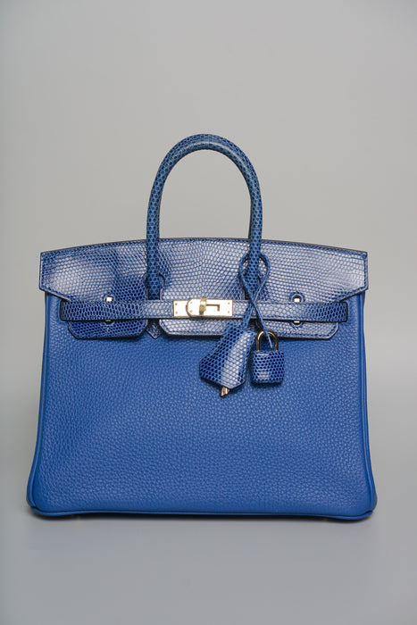Hermes Birkin 25 in Blue Sapphire Lizard Ghw