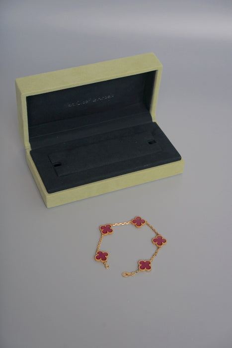 VCA Vintage Alhambra 5 Motif Pink Enamel Yellow Gold (Brand New)