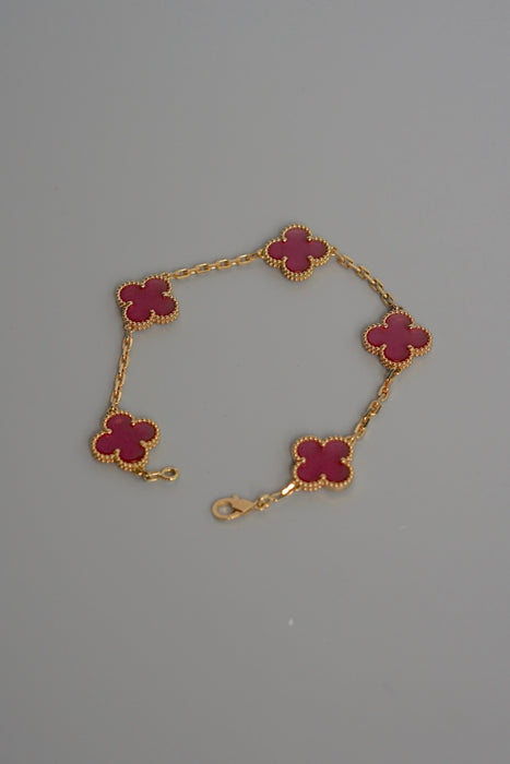 VCA Vintage Alhambra 5 Motif Pink Enamel Yellow Gold (Brand New)