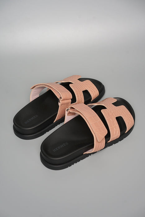 Hermes Chypre Sandal in Shiny Alligator Rose Porcelaine Size 36 (Brand New)