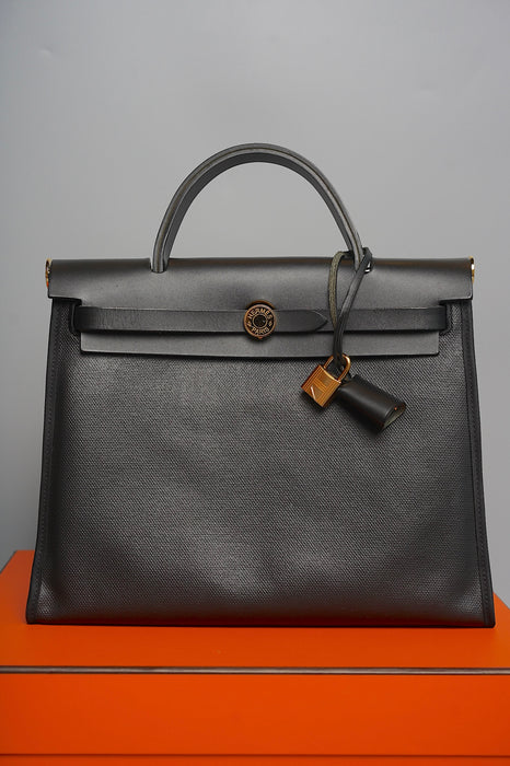Hermes Herbag 31 Toile in Black Ghw