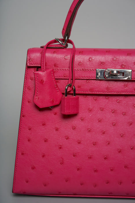 Hermes Kelly 25 in Rose Tyrien Ostrich Phw