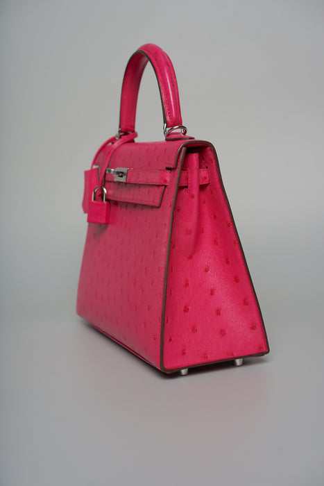 Hermes Kelly 25 in Rose Tyrien Ostrich Phw